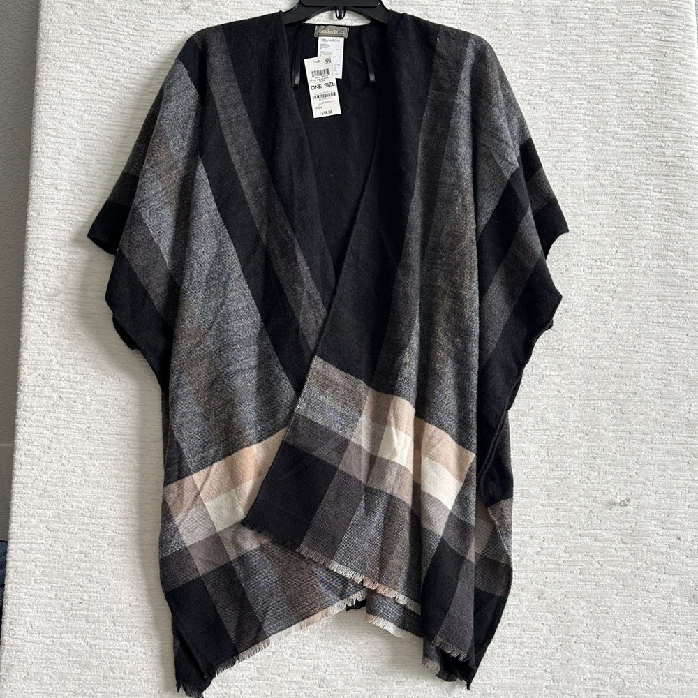 Style & Co Plaid Open Front Poncho NWT